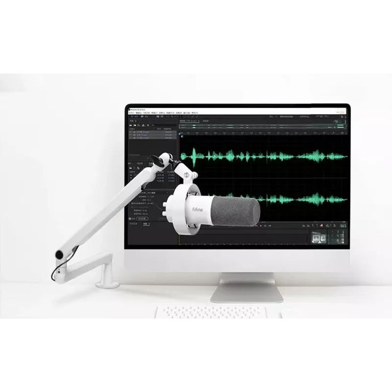 FIFINE T688W dinaminis mikrofonas su stovo ranka, USB/XLR, baltas