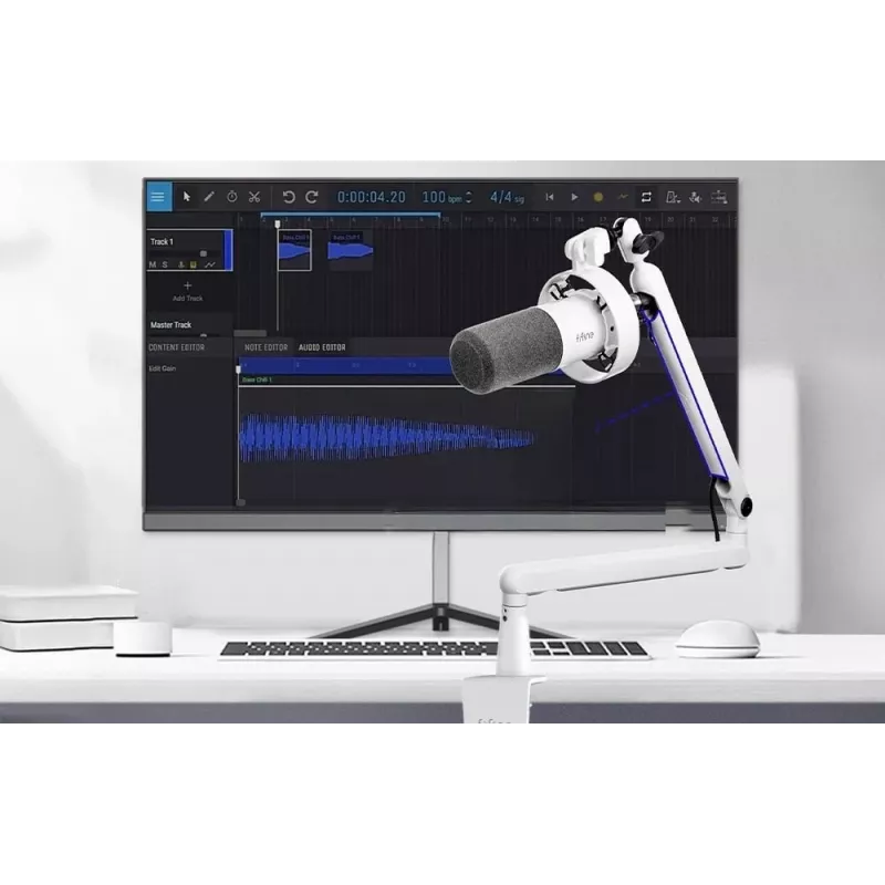 FIFINE T688W dinaminis mikrofonas su stovo ranka, USB/XLR, baltas