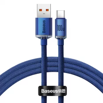 Baseus USB-A į USB-C Crystal Shine laidas 100W 1,2 m mėlynas