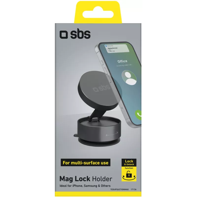 SBS TESUPSUCTIONMAG magnetinis stovo telefonui su pritvirtinimu prie stalo, juodas