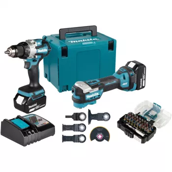 Makita DLX2592JX1 18V LXT bešepetėlis 2 dalių kombinuotas rinkinys su gręžtuvu-suktuvu, smūginiu suktuvu, 2x 5.0Ah akumuliatoriais, greito įkrovimo įrenginiu ir Makpac dėklu