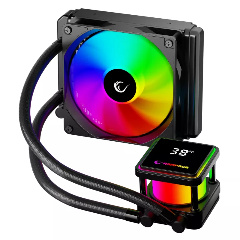 Rampage INFINITE V120 ARGB 120 mm skysčio aušintuvas CPU su temperatūros ekranu, juodas