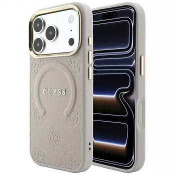 GUESS Saffiano Peony & Ring MagSafe dėklas, skirtas iPhone 18 Pro Max / 17 Pro Max - rožinis