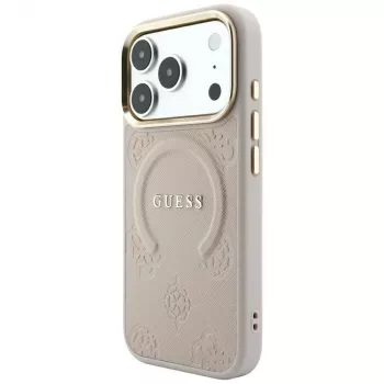 GUESS Saffiano Peony & Ring MagSafe dėklas, skirtas iPhone 18 Pro Max / 17 Pro Max - rožinis