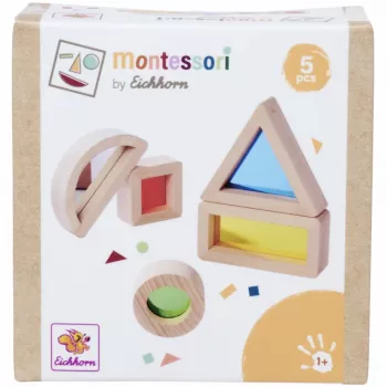 Eichhorn Montessori langų statybiniai blokeliai, 20 dalių rinkinys, FSC® 100% sertifikuotas buko medis su spalvotais akrilo langais
