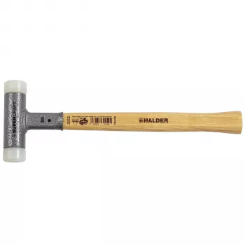 Halder SUPERCRAFT plaktukas H 30 su vibraciją slopinančia rankena, 30 mm galvutės skersmuo, baltas specialus nailono veidas, vidutinio kietumo, plieninis korpusas