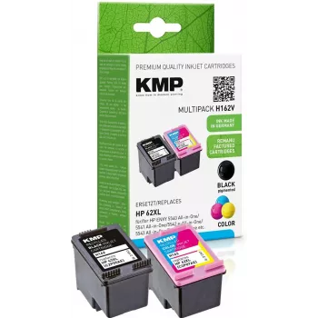 KMP 1741.400500 MultiPack juodos ir trispalvės rašalo kasetės, suderinamos su HP 62XL (C2P05AE/C2P07AE) – 2 vnt.