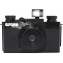 ILFORD PIXIE 35mm juostinis fotoaparatas – sidabrinis/juodas, su blykste ir automatiniu fokusavimu