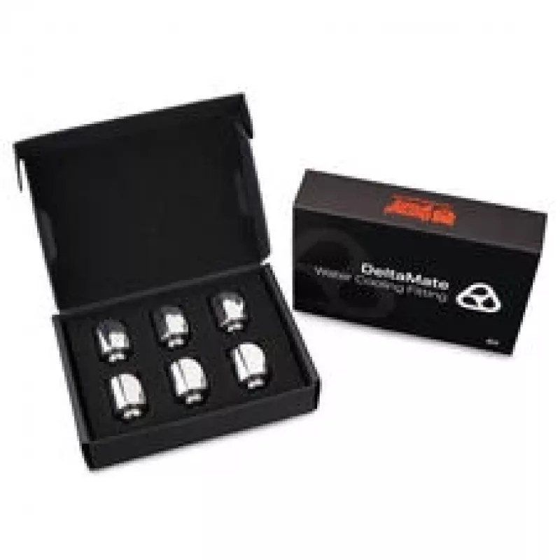 Thermal Grizzly DeltaMate Rotary Fitting 90° G1/4 colio blizgus nikelis – 6 vnt. komplektas