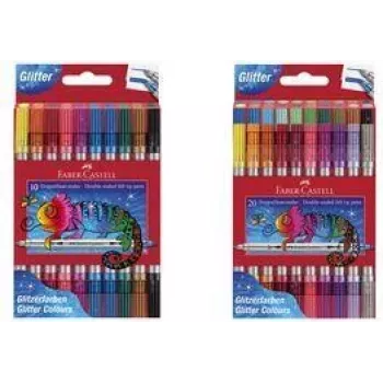 Faber-Castell Glitter dvipusiai žymekliai, 20 vnt. komplektas su plačiu ir plonu antgaliais (3-5 mm / 1 mm), išplaunami - 151108