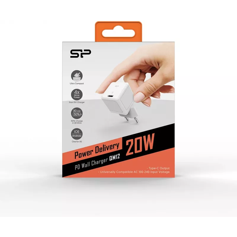 Silicon Power QM12 20W USB-C PD greitasis įkroviklis, baltas (SP20WASYQM121PCW)