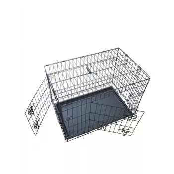 Sulankstomas šunų narvas 76x48x54 cm – tvirto plieno viela, dvejos durys, išimama padėklas, juodas