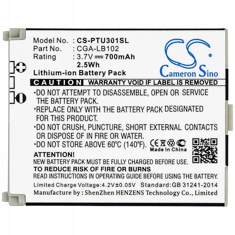 Cameron Sino 3.7V 1000mAh ličio jonų baterija, skirta Panasonic KX-TU301, KX-TU321, KX-TU311, KX-TU325, KX-TW221, KX-TU320, KX-TU327, KX-TU328 (pakeičia CGA-LB102)