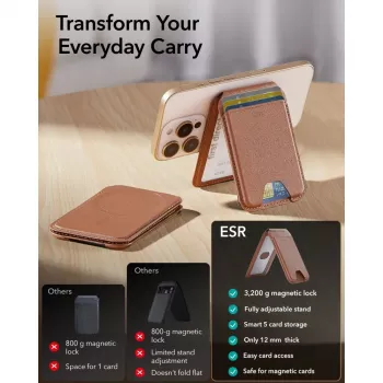 ESR Classic RFID Magnetinė piniginė su stoveliu MagSafe Brown