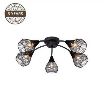 Bistro 5 šviesų antikvarinio žalvario lubų šviestuvas su E14 lizdais, 5x40W max, stikliniais gaubtais, montuojamas prie lubų