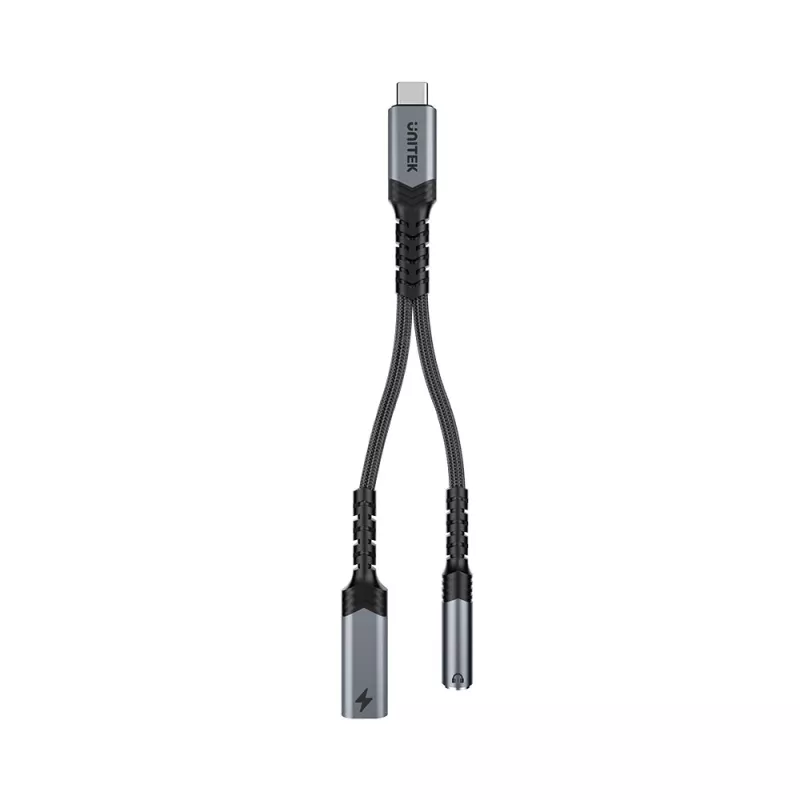 UNITEK USB-C į 3,5 mm garso adapteris su Power Delivery 60W, DAC 24-bit/96kHz, juodas