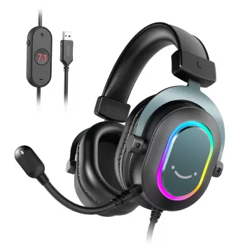 FIFINE H6 AmpliGame RGB 7.1 apgaubiančio garso USB žaidimų ausinės su nuimamu mikrofonu, juodos