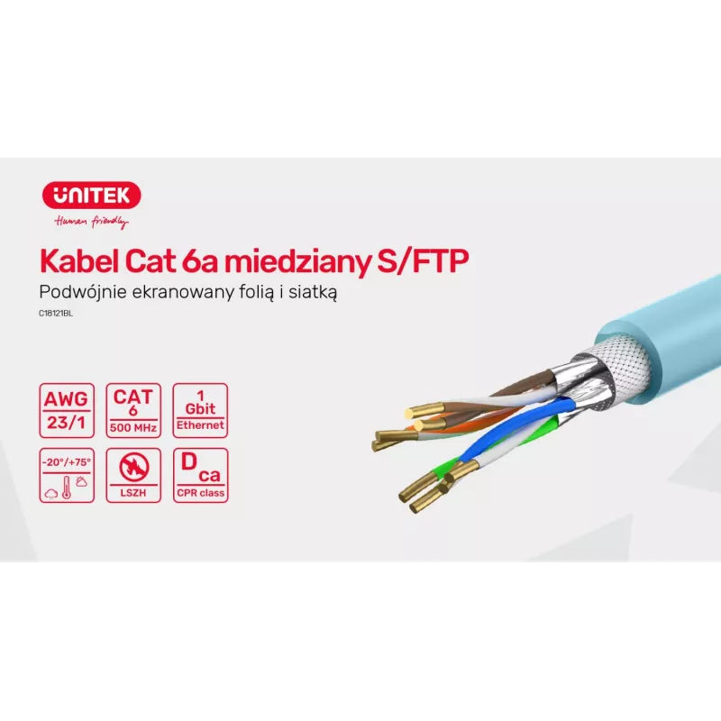 UNITEK C18121BL Cat. 6A S/FTP LSZH instaliacinis tinklo kabelis, 305 m, mėlynos spalvos