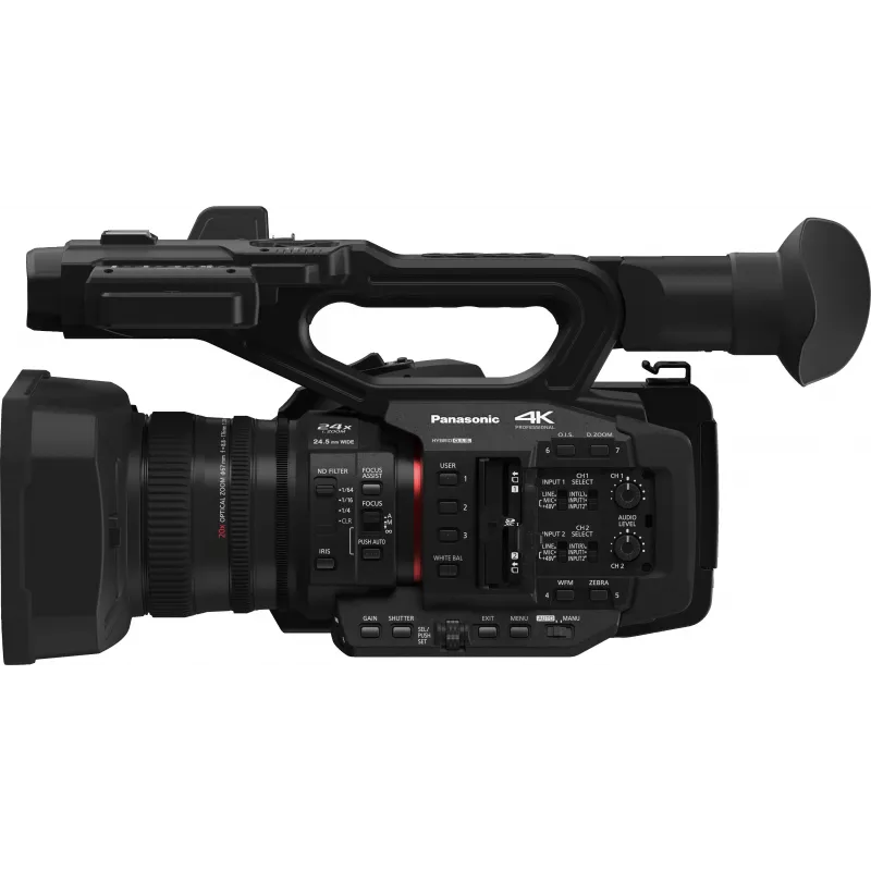 Panasonic HC-X2E 4K Ultra HD profesionalus vaizdo kamera su 20x Leica Dicomar objektyvu, 5 ašių Hybrid O.I.S.+ stabilizacija, dvigubais XLR įėjimais, 3G-SDI, Wi-Fi, dvigubais SD kortelių lizdais