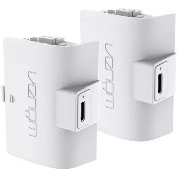 Venom įkraunamų baterijų rinkinys (2 vnt.) White PS5 – DualSense valdiklio baterijos (2x 800mAh Li-ion, Play & Charge, apsauga nuo perkrovimo)