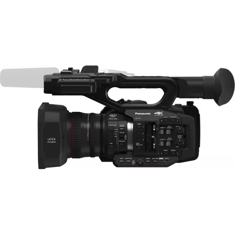 Panasonic HC-X1E 4K Ultra HD profesionalus vaizdo kamera su 20x Leica Dicomar objektyvu, 1.0 tipo MOS jutikliu, 5 ašių HYBRID O.I.S., dvigubais XLR įėjimais ir dvigubais SD kortelių lizdais
