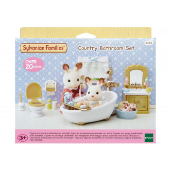 Sylvanian Families Country Style vonios baldų rinkinys - 17 dalių, balta/mėlyna/rožinė