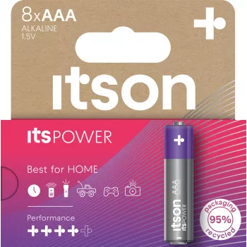 ITSON LR03IPO/8HH Šarminės AAA baterijos – 8 vnt. pakuotė, 1,5V, 10 metų galiojimas, be gyvsidabrio