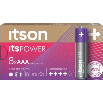 ITSON LR03IPO/8CB Šarminės AAA baterijos, 8 vnt., 1,5V, ilgas galiojimo laikas