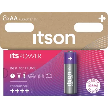 ITSON LR6IPO/8HH AA šarminės baterijos, 8 vnt., 1,5 V, ilgas galiojimo laikas, be gyvsidabrio