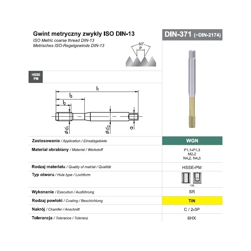 Sriegių formavimo čiaupas M10 DIN 371C (6HX) SR HSSE-PM WGN TiN