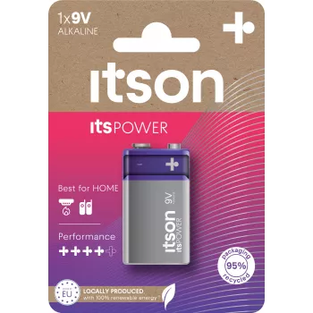 ITSON 6LR61IPO/1CP šarminė 9V baterija (6LR61, PP3, 1 vnt.) – be gyvsidabrio, 5 metų galiojimas