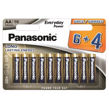 Panasonic Everyday Power AA šarminės baterijos LR6 10 vnt. pakuotė (6+4 nemokamai) - 1,5V, 10 metų galiojimas, Triple Tough Coating