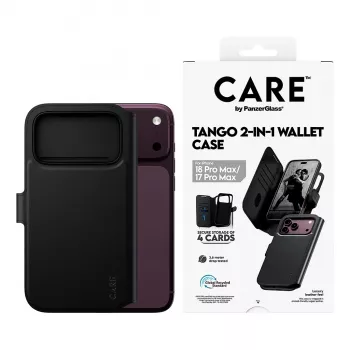 CARE by PanzerGlass Tango Flip dėklas, skirtas Apple iPhone 17 Pro Max – suderinamas su MagSafe – veganiška oda – juoda