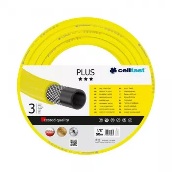 CELLFAST 10-201 ECONOMIC sodo žarna 50 m, 1/2 colio, 3 sluoksnių PVC, geltona, skirta naudoti ant žemės