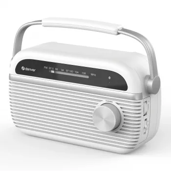 Denver TRB-67W DAB+ FM radijo laikrodis baltas su dvigubu žadintuvu ir baterijų galimybe