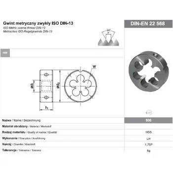 NO NAME FANAR sriegimo įvorė M16 kairysis sriegis, apvali, HSS, DIN 223, 6g, metrinė M16 x 2,0 mm, kairė ranka