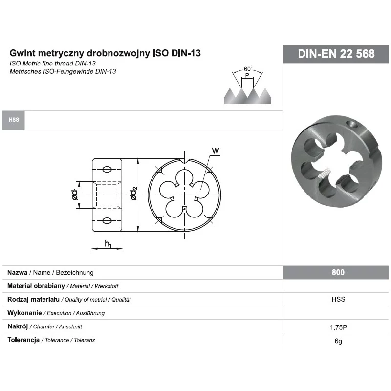 Apvalioji sriegimo plokštė M16x1 DIN-22568 (6g) HSS 800