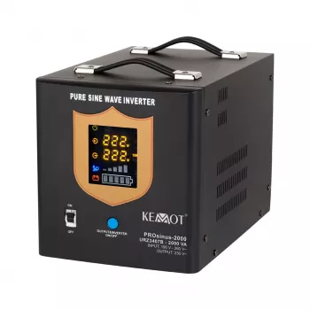 KEMOT PROsinus-2000 grynojo sinusoidės UPS keitiklis 12V į 230V 2000VA/1200W su įkrovimo funkcija - juoda