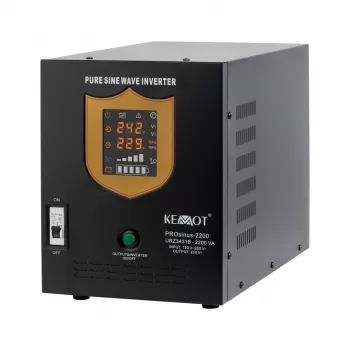 KEMOT PROsinus-2200 gryno sinusoidės UPS keitiklis su įkrovikliu, 12V DC į 230V AC, 2200VA/1600W, bokštelio tipo, juodos spalvos