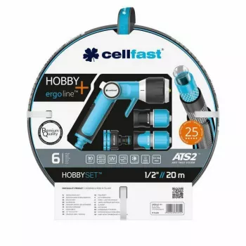 Cellfast HOBBY ATS2 laistymo rinkinys su 20 m žarna ir 8 režimų rotoriniu purkštuvu, 1/2 colio, Quick-Connect
