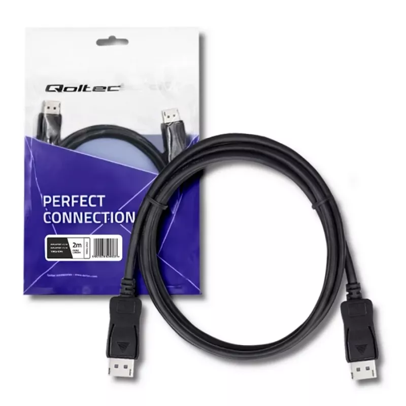 Qoltec DisplayPort 1.1 laidas, vyriškas į vyrišką, 4K, 2 m, juodas
