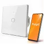 Qoltec 52715 išmanus Wi-Fi jutiklinis šviesos jungiklis, 1 kanalo, grūdintas stiklas, baltas, Tuya/Smart Life, laikmatis, balso valdymas