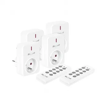 KEMOT URZ3471 nuotolinio valdymo kištukinių lizdų rinkinys (4 lizdai + 2 nuotolinio valdymo pultai, 433,92 MHz, baltas)