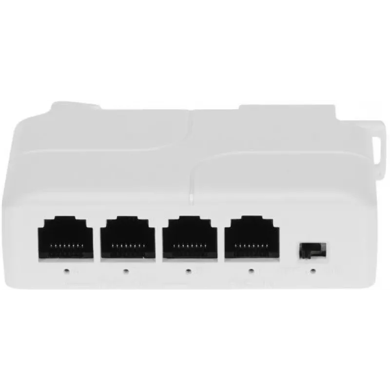 DELTA SPT-POE/3-POE-DIN-E 4 prievadų DIN bėgio PoE jungiklis/išplėtimo įrenginys, 3x PoE Out 30W, 10/100 Mbps, nevaldomas, -40 iki 75°C