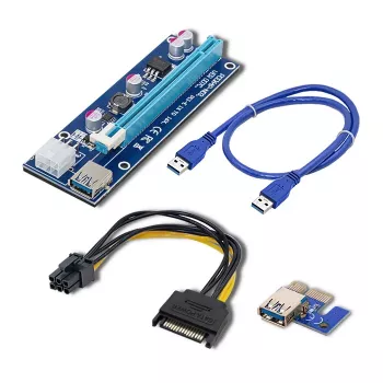 Qoltec Riser PCI-E ver. 007C USB 3.0 PCIe x1 į x16 prailgintuvas su 60cm laidu, 4 kietaisiais kondensatoriais, 6-pin/SATA/Molex maitinimu, LED indikatoriumi