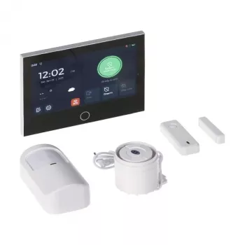 NO NAME ATLO-AZ-WG74-TUYA Wi-Fi ir GSM išmanioji signalizacija su 4,3 colio TFT ekranu, Tuya programėle, 99 belaidėmis zonomis, 110dB sirena, RFID ir balso pranešimais