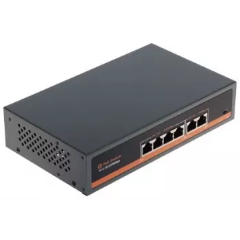 NO NAME APTI-POE0402-60W-V2 4 prievadų PoE komutatorius su 2 aukštyn nukreiptais prievadais, 60W biudžetas, IEEE 802.3af/at, metalinis korpusas