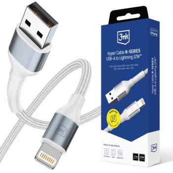 3mk Hyper Cable N-SERIES USB-A į Lightning 2m 5V/2,4A 12W balta
