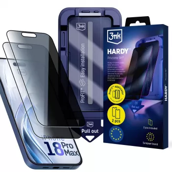 3mk Hardy Privzone 9H privatumo apsauginis stiklas, skirtas Apple iPhone 18 Pro Max