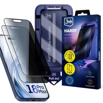 3mk Hardy Privzone 9H privatumo apsauginis stiklas, skirtas Apple iPhone 18 Pro Max